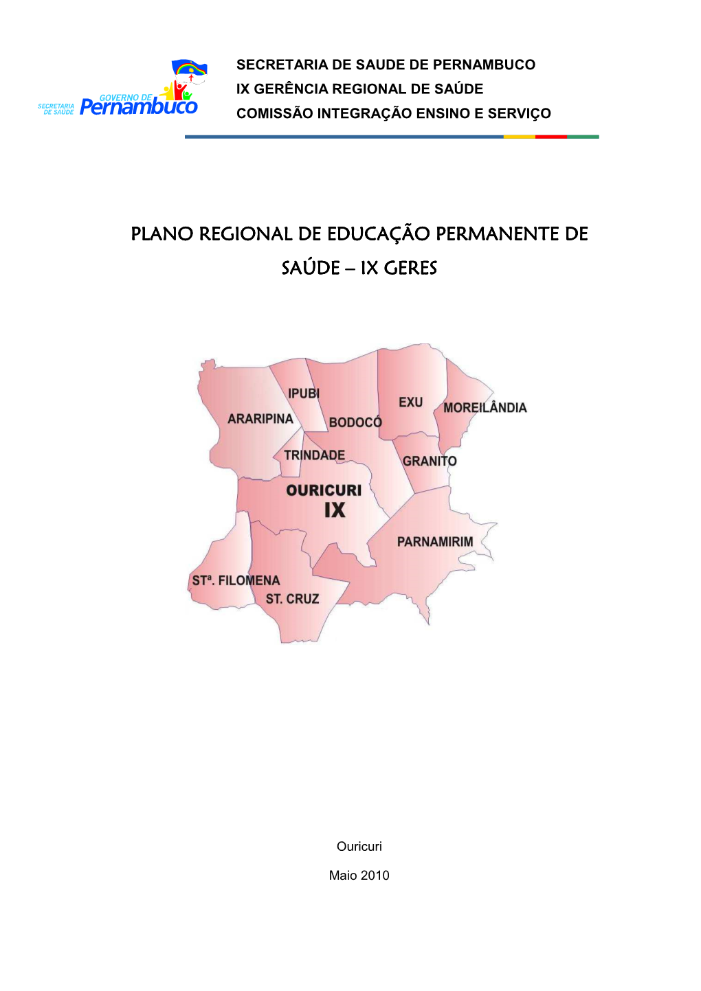 Plano Regional De Educação Permanente De Saúde ––– Ix Geres