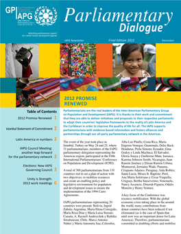 Dialogue Mobilizing Parliamentary Support for a Better Human Development Agenda IAPG Newsletter Final Edition 2012 December