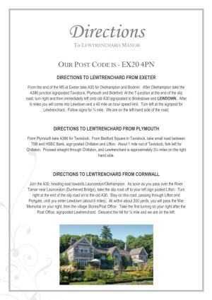 Directions to LEWTRENCHARD MANOR