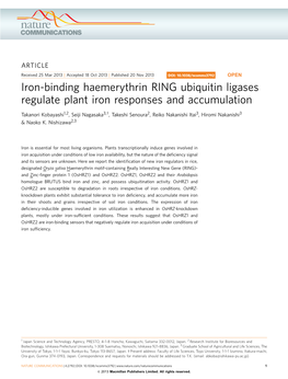 Iron-Binding Haemerythrin RING Ubiquitin Ligases Regulate Plant Iron Responses and Accumulation