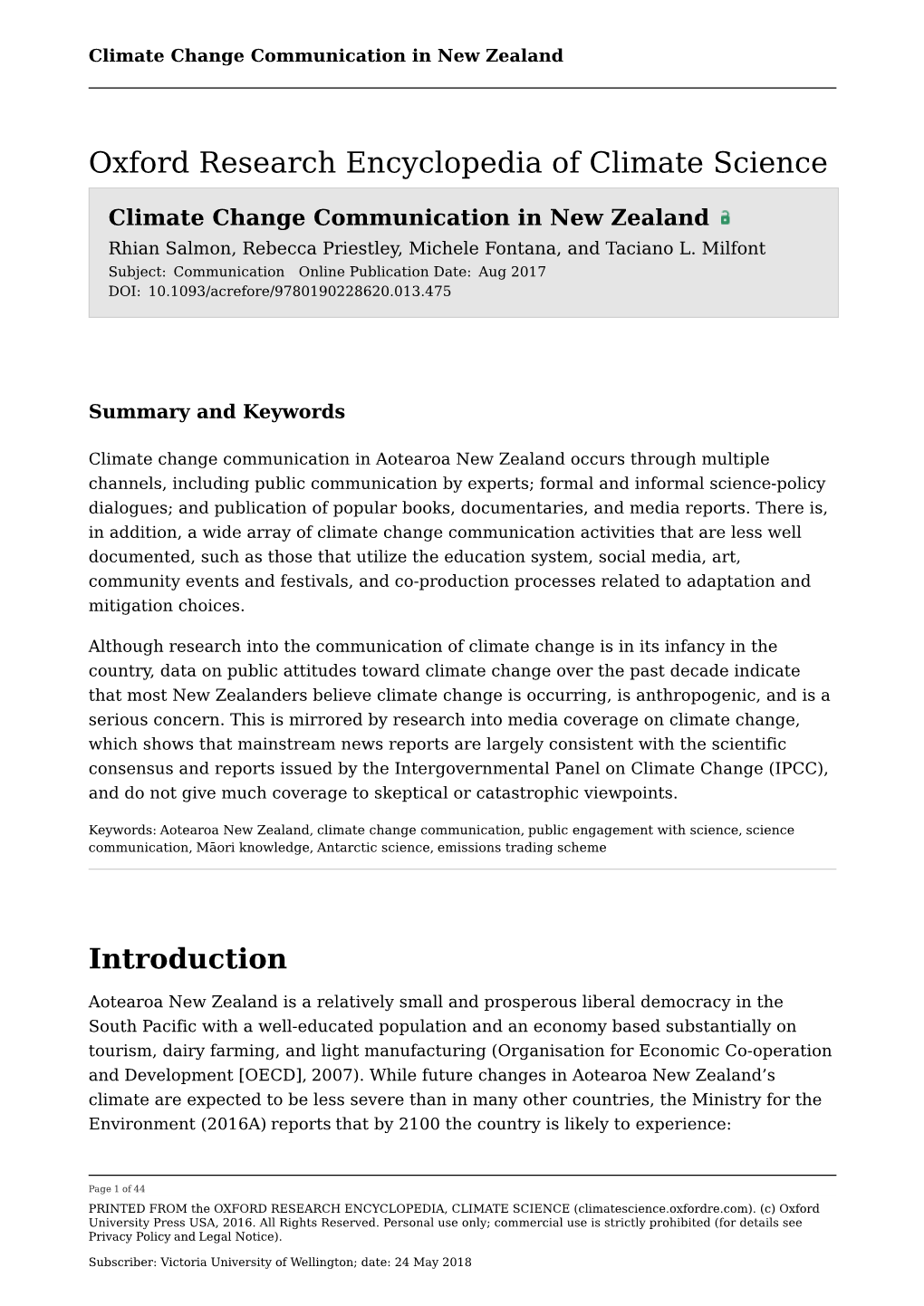 Climate Change Communication in New Zealand