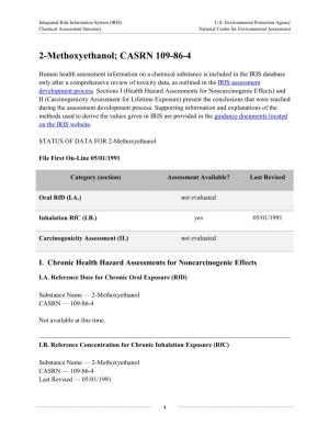 2-Methoxyethanol; CASRN 109-86-4