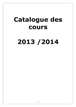 Catalogue Des Cours 2013 /2014