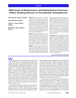 Fmri Study of Maintenance and Manipulation Processes Within Working Memory in First-Episode Schizophrenia