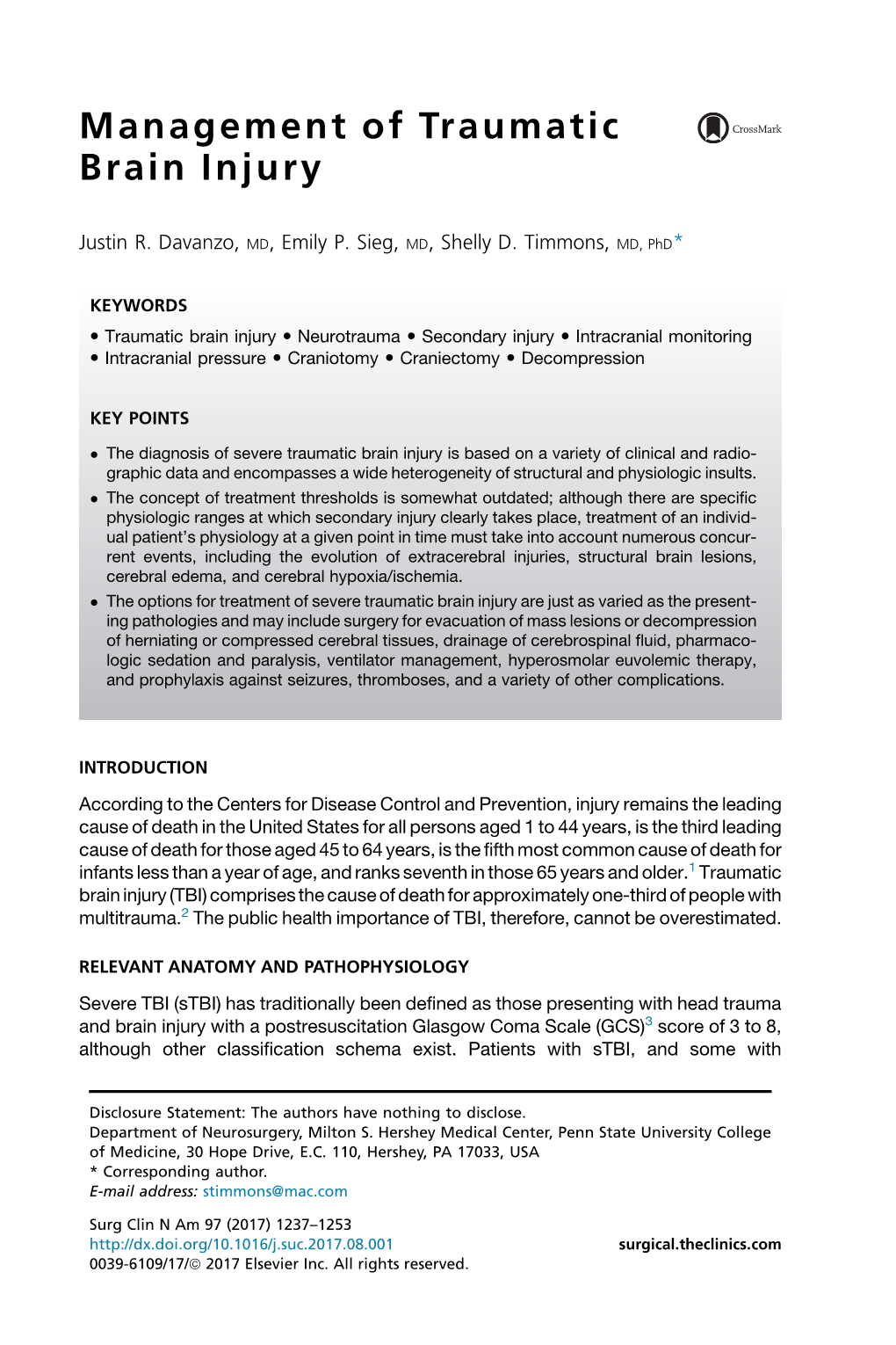 Management of Traumatic Brain Injury