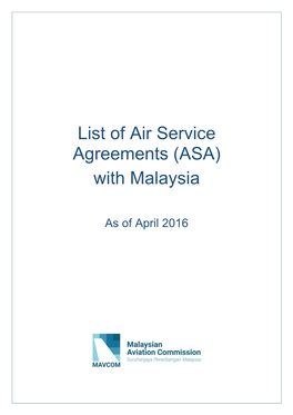 List of Air Service Agreements with Malaysia