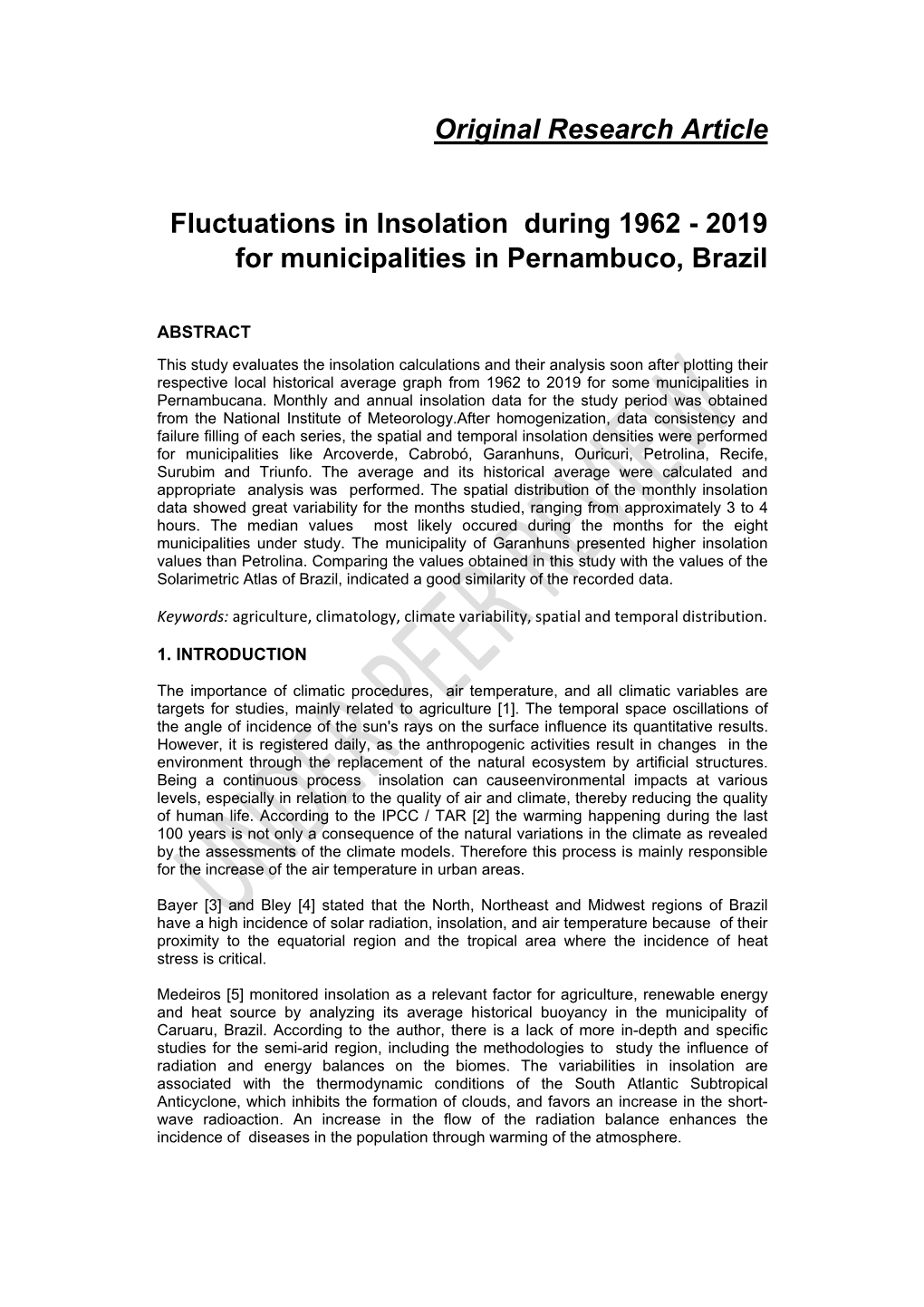 Original Research Article Fluctuations in Insolation During 1962