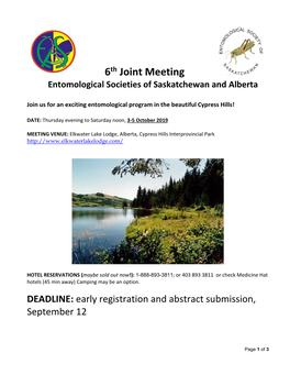 6Th Joint Meeting Entomological Societies of Saskatchewan and Alberta