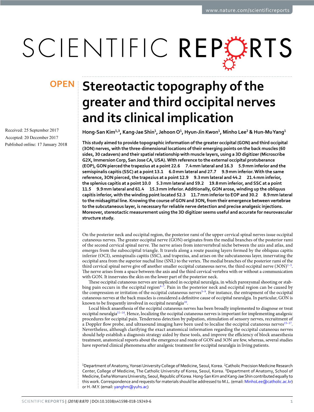 Stereotactic Topography of the Greater and Third Occipital Nerves and Its