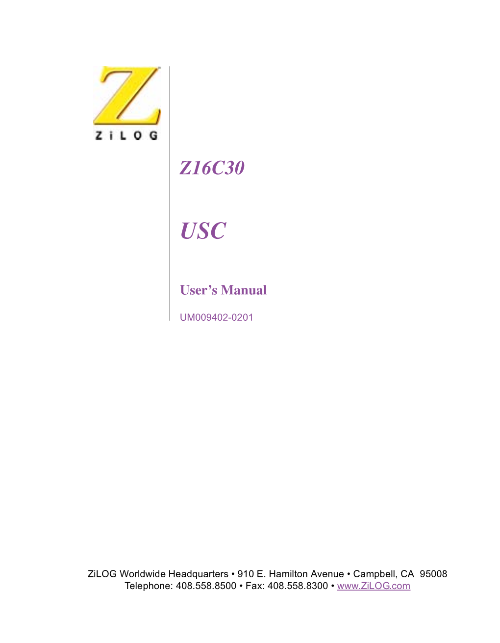 Z16c30 Usc® User's Manual Zilog Supplementary Information