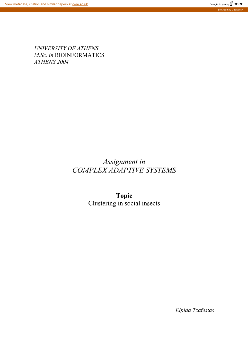 Assignment in COMPLEX ADAPTIVE SYSTEMS