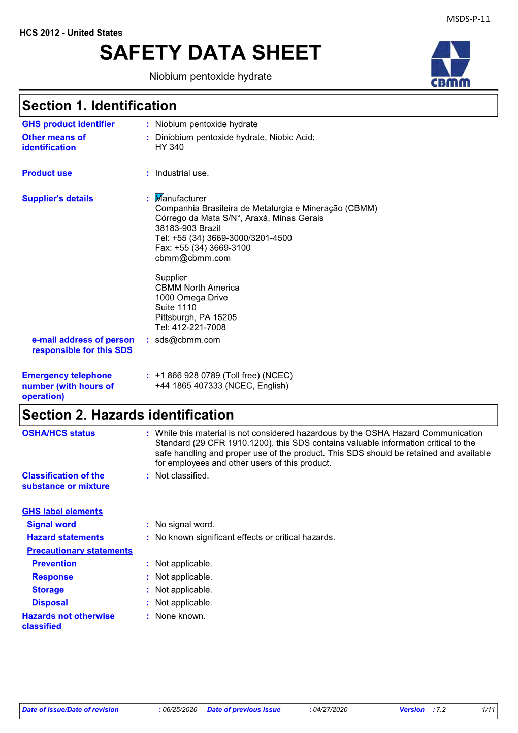 Niobium Pentoxide Hydrate