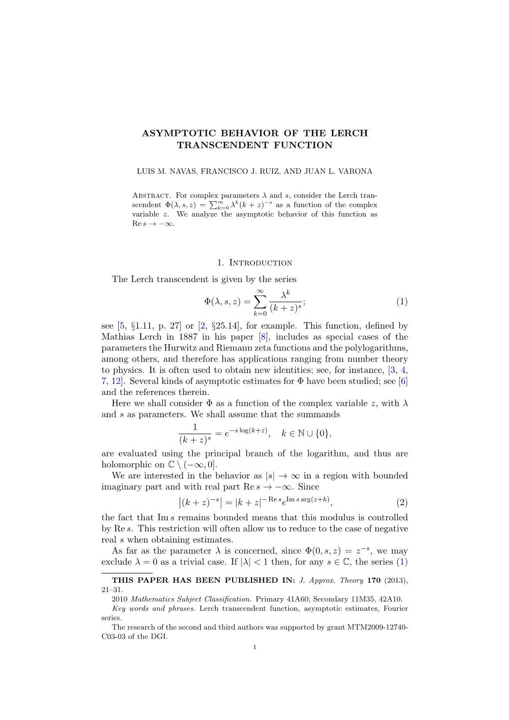 Asymptotic Behavior of the Lerch Transcendent Function