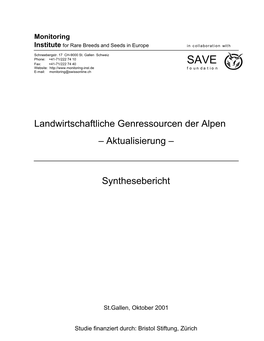 Landwirtschaftliche Genressourcen Der Alpen – Aktualisierung –