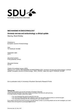 Anorexia Nervosa and Endocrinology: a Clinical Update Støving, René Klinkby