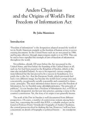 Anders Chydenius and the Origins of World's First Freedom of Information