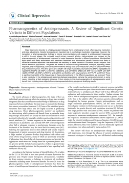 Pharmacogenetics of Antidepressants, a Review Of