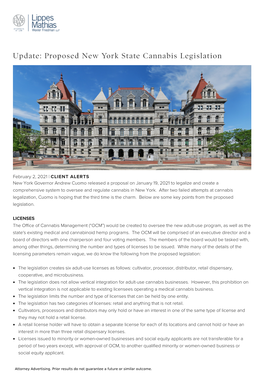 Update: Proposed New York State Cannabis Legislation