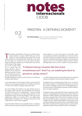 PAKISTAN: a DEFINING MOMENT? 02 APRIL Dr