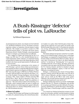 A Bush-Kissinger 'Defector' Tells of Plot Vs. Larouche