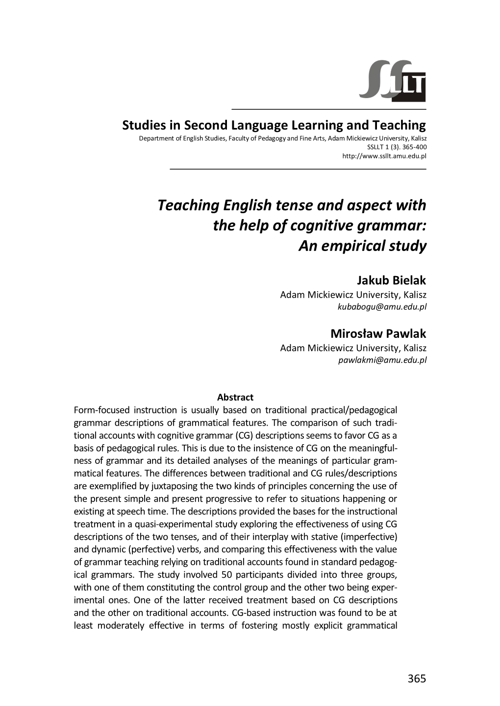 Teaching English Tense and Aspect with the Help of Cognitive Grammar: an Empirical Study