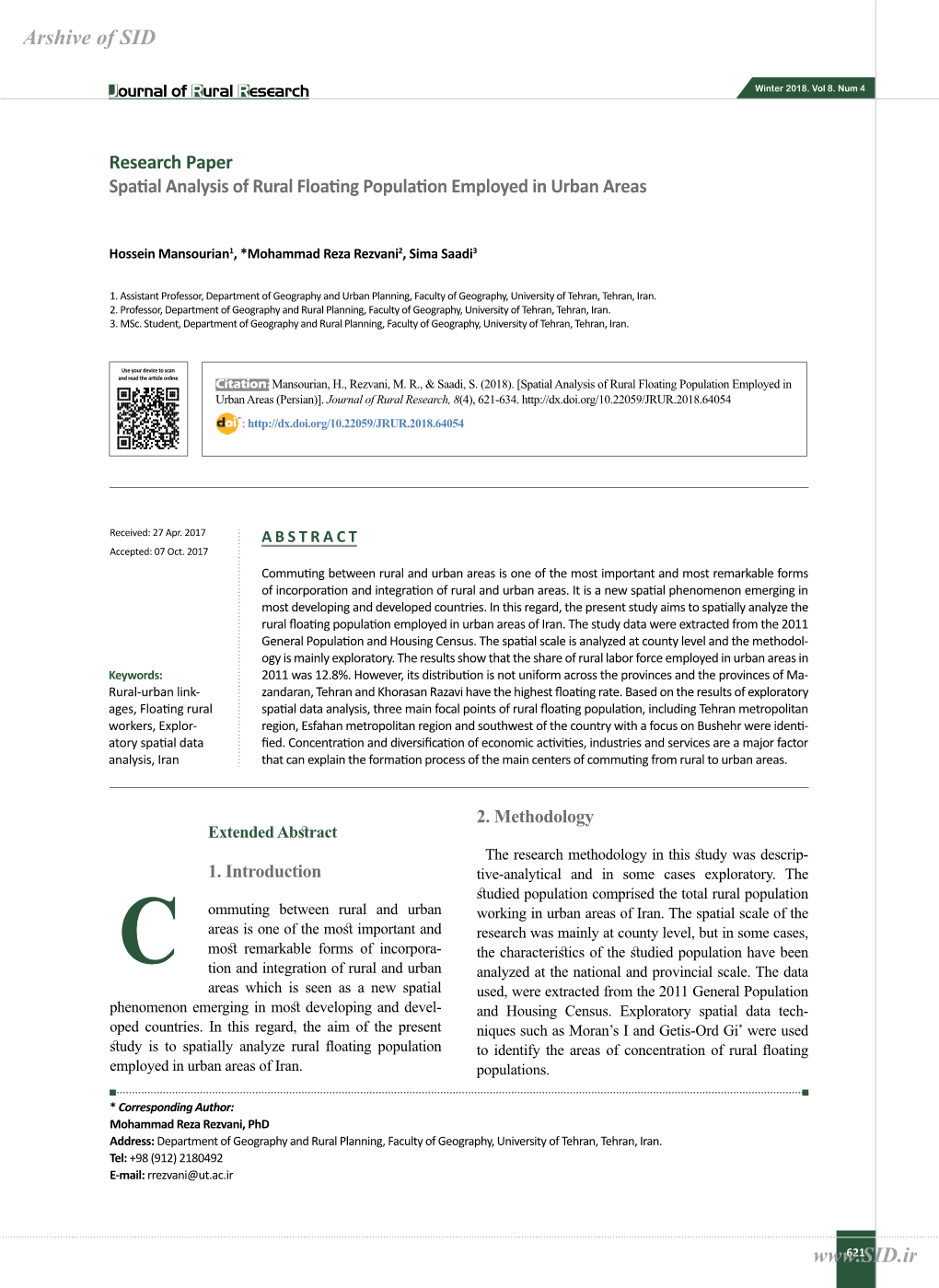 Spatial Analysis of Rural Floating Population Employed in Urban Areas