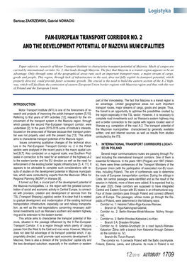 Pan-European Transport Corridor No. 2 and the Development Potential of Mazovia Municipalities