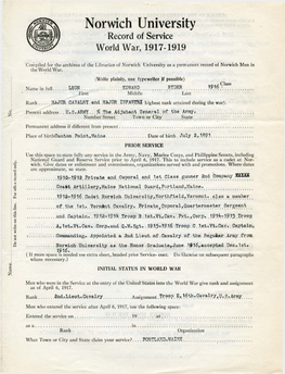 World War I Record of Service Survey for Leon E. Ryder, Signed 26