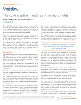The Contraceptive Mandate and Religious Rights