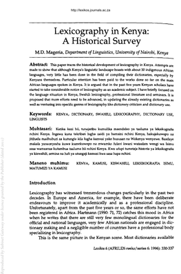 Lexicography in Kenya: a Historical Survey M.D