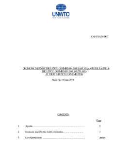 Cap/Csa/30/Dec Decisions Taken by the Unwto Commission for East Asia and the Pacific & the Unwto Commission for South Asia