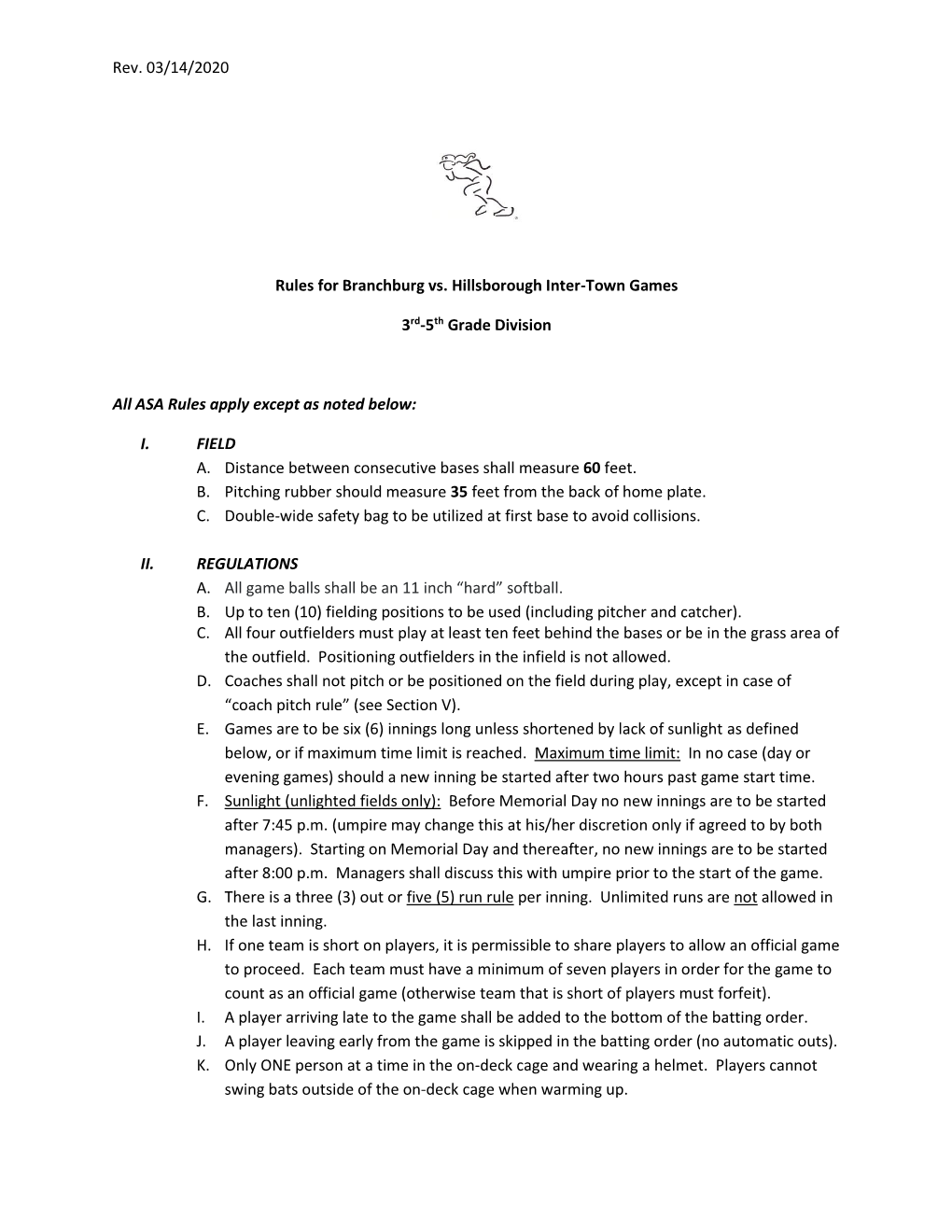 Rev. 03/14/2020 Rules for Branchburg Vs. Hillsborough Inter-Town