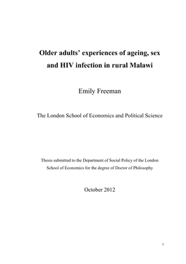 Older Adults' Experiences of Ageing, Sex and HIV Infection in Rural Malawi