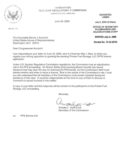 2005/06/30-Letter from Annette L. Vietti-Cook to Congressman Dennis