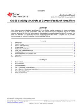 OA-25 Stability Analysis of Current Feedback Amplifiers