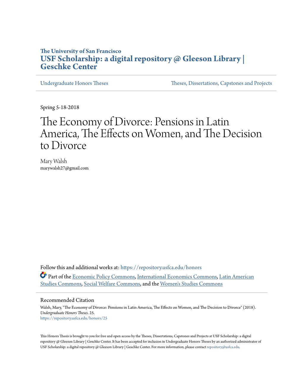 The Economy of Divorce: Pensions in Latin America, the Effects On