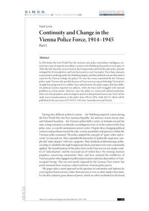 Continuity and Change in the Vienna Police Force, 1914–1945 Part I