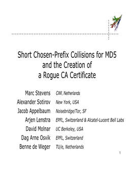 Short Chosen-Prefix Collisions for MD5 and the Creation of a Rogue CA Certificate