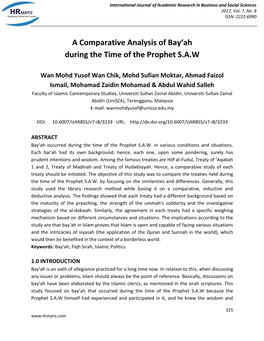A Comparative Analysis of Bay'ah During the Time of the Prophet S.A.W