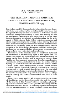 The President and the Mahatma: America's Response to Gandhi's Fast, February-March 1943