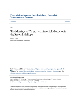 The Marriage of Cicero: Matrimonial Metaphor in the Second Philippic