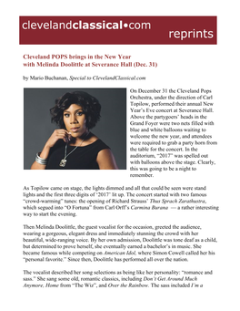 Cleveland POPS Brings in the New Year with Melinda Doolittle at Severance Hall (Dec