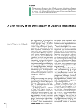 A Brief History of the Development of Diabetes Medications