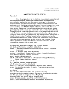 ANATOMICAL WORD ROOTS Appendix I