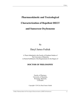 Pharmacokinetic and Toxicological Characterization of Repellent DEET