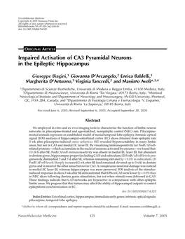 Impaired Activation of CA3 Pyramidal Neurons in the Epileptic Hippocampus