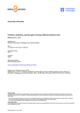 University of Dundee Freedom, Aesthetics, and the Agôn of Living In