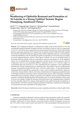 Weathering of Ophiolite Remnant and Formation of Ni Laterite in a Strong Uplifted Tectonic Region (Yuanjiang, Southwest China)