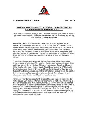 For Immediate Release May 2015 Athens Based