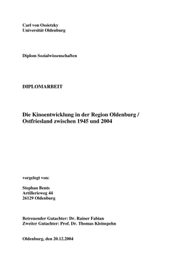 Die Kinoentwicklung in Der Region Oldenburg / Ostfriesland Zwischen 1945 Und 2004